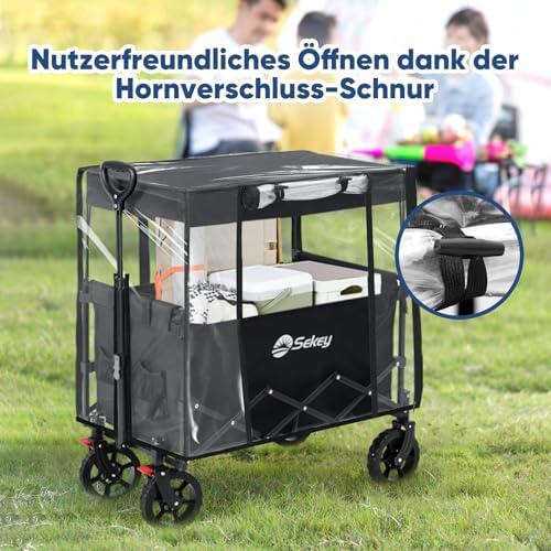Sekey XXL Faltbarer Bollerwagen mit Dach – 150L, 150KG, ideal für Strand & Camping-Ausflüge, Schwarz