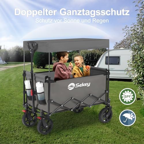 Sekey XXL Faltbarer Bollerwagen mit Dach – 150L, 150KG, ideal für Strand & Camping-Ausflüge, Schwarz