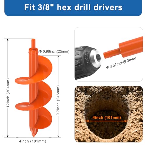 BeneLabel 2er Set Gartenbohrer für Pfostenlöcher - Spiraldurchmesser 23x4,1cm & 31x7,6cm, ideal für Blumenzwiebeln und Z