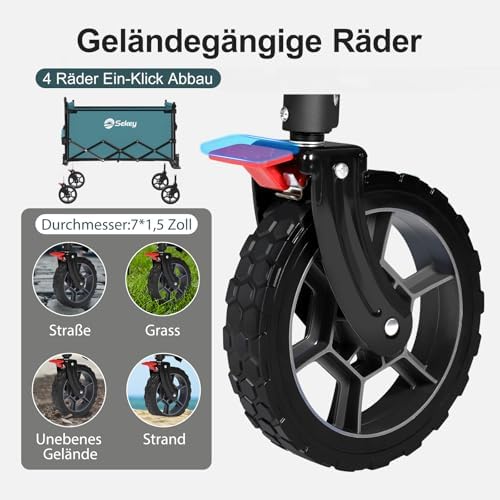 Sekey XXL Faltbarer Bollerwagen mit Dach – 150L, 150KG, ideal für Strand & Camping-Ausflüge, Schwarz