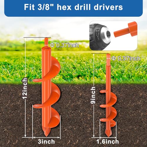BeneLabel 2er Set Gartenbohrer für Pfostenlöcher - Spiraldurchmesser 23x4,1cm & 31x7,6cm, ideal für Blumenzwiebeln und Z