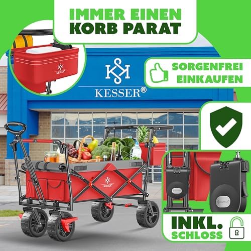 KESSER® Bollerwagen GT9000 faltbar mit Dach | 150kg belastbar, Hartgummi-Räder, ideal für Ausflüge