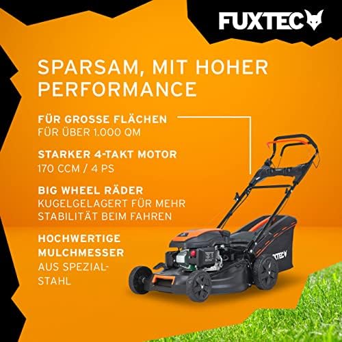 FUXTEC 4in1 Benzin Rasenmäher FX-RM5170eS – E-Start Gartenmäher mit 51 cm Schnittbreite und Seitenauswurf für müheloses