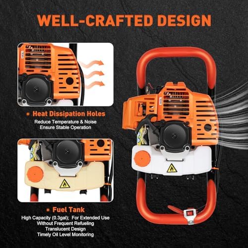 Benzin-Erdbohrer 52cc mit 3 Bohrern (100/150/200mm) | 1,98PS & 108cm Bohrtiefe – ideal für Gartenbau & Pfahlsetzung!