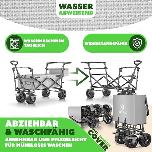 KESSER® Bollerwagen GT9000 faltbar mit Dach | 150kg belastbar, Hartgummi-Räder, ideal für Ausflüge
