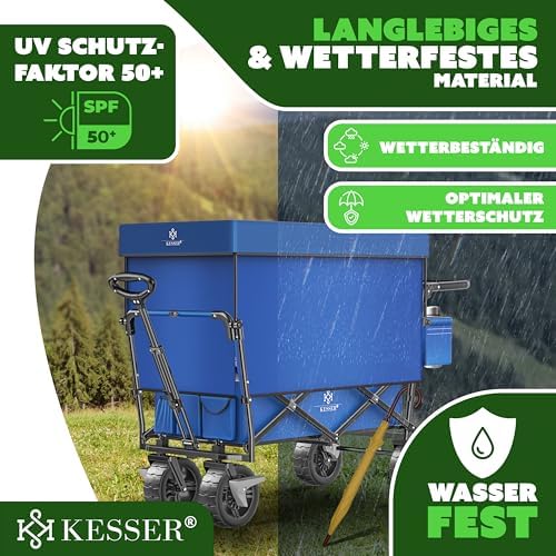 KESSER® Bollerwagen GT9000 faltbar mit Dach | 150kg belastbar, Hartgummi-Räder, ideal für Ausflüge