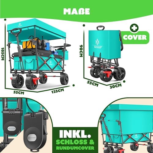 KESSER® Bollerwagen GT9000 faltbar mit Dach | 150kg belastbar, Hartgummi-Räder, ideal für Ausflüge