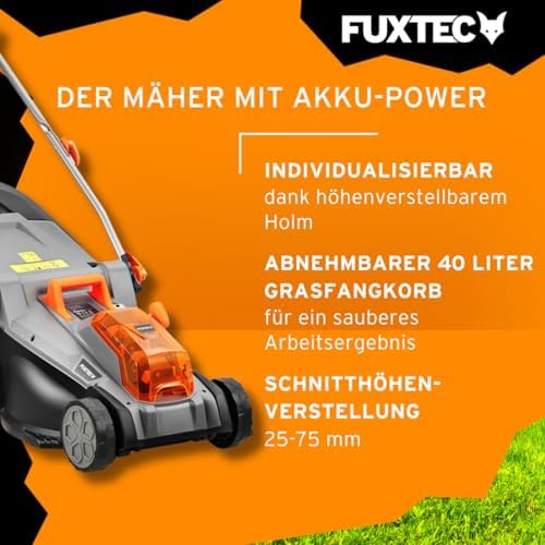 FUXTEC 40V Akku Rasenmäher E2RM37 – 37cm Schnittbreite, kabellos & variabel einstellbare Schnitthöhe für einen perfekten