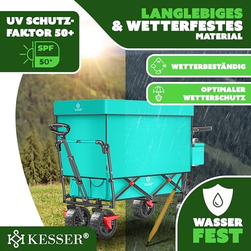 KESSER® Bollerwagen GT9000 faltbar mit Dach | 150kg belastbar, Hartgummi-Räder, ideal für Ausflüge