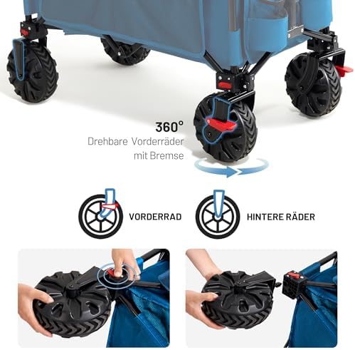 TIMBER RIDGE XXL Bollerwagen Faltbar 200L mit Breitreifen, Handwagen für Strand & Camping, 100kg Tragfähigkeit, inklusiv