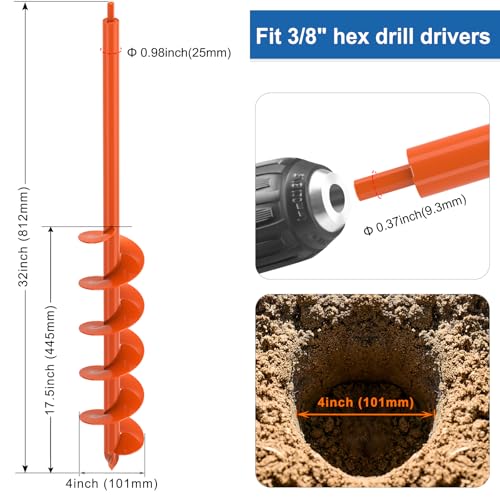 BeneLabel 2er Set Gartenbohrer für Pfostenlöcher - Spiraldurchmesser 23x4,1cm & 31x7,6cm, ideal für Blumenzwiebeln und Z