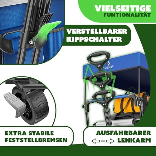 KESSER® Bollerwagen GT9000 faltbar mit Dach | 150kg belastbar, Hartgummi-Räder, ideal für Ausflüge