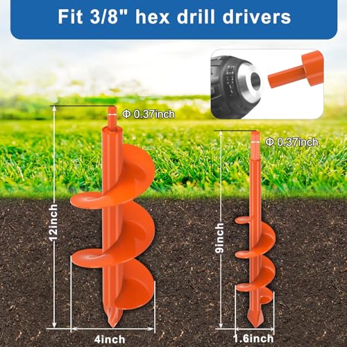 BeneLabel 2er Set Gartenbohrer für Pfostenlöcher - Spiraldurchmesser 23x4,1cm & 31x7,6cm, ideal für Blumenzwiebeln und Z