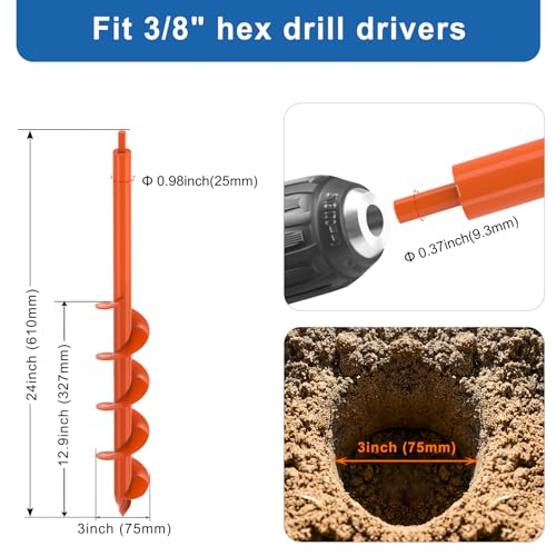BeneLabel 2er Set Gartenbohrer für Pfostenlöcher - Spiraldurchmesser 23x4,1cm & 31x7,6cm, ideal für Blumenzwiebeln und Z