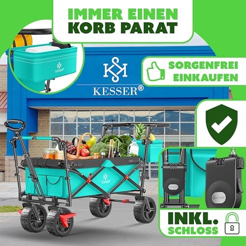 KESSER® Bollerwagen GT9000 faltbar mit Dach | 150kg belastbar, Hartgummi-Räder, ideal für Ausflüge