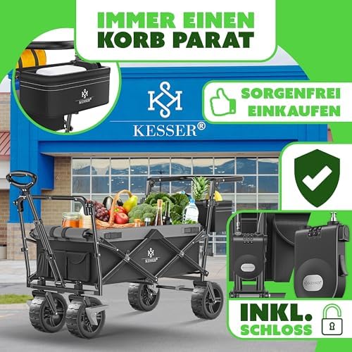KESSER® Bollerwagen GT9000 faltbar mit Dach | 150kg belastbar, Hartgummi-Räder, ideal für Ausflüge