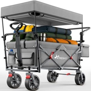 TRESKO® Faltbarer Bollerwagen mit Dach und Kühlfach - Ideal für Ausflüge bis 150kg