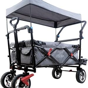 FUXTEC FX-CT800 Faltbarer Bollerwagen Grau mit Dach | Klappbarer Transportwagen für Ausflüge | Schiebegriff & Innenraumv